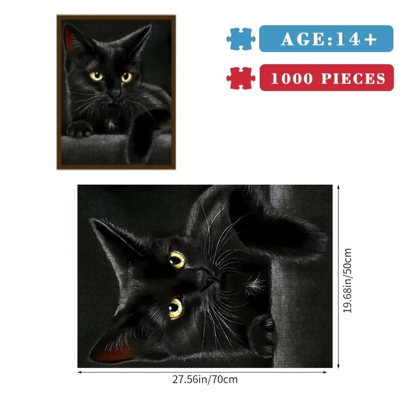 500/1000/1200/2000pcs Black Cat Puzzle High Difficult Jigsaw Puzzle Adult Puzzle with Storage Box Office Decor Home Wall Decro