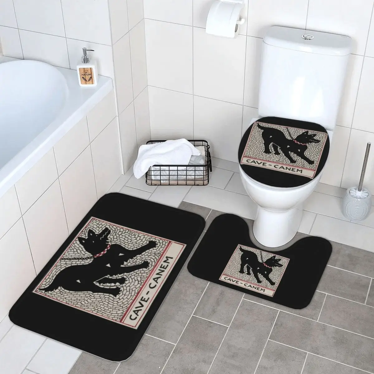 

Cave Canem, 3-х предметный коврик для ванной, набор для ванной комнаты, крышка для унитаза, домашний декор, нескользящий ковер, напольный коврик