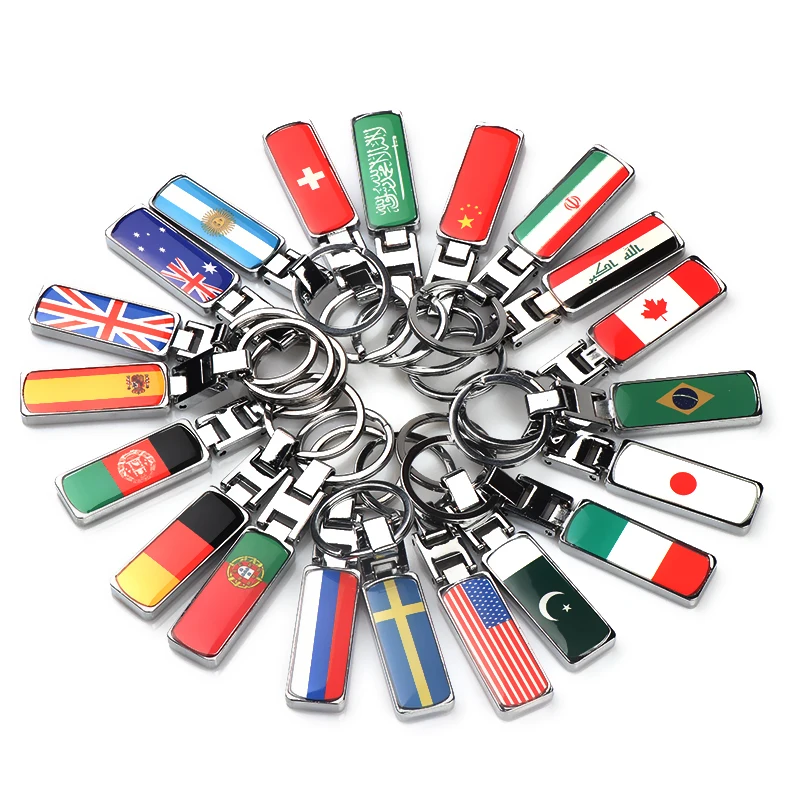 3D Car Key Holder Keyring National Flag Badge Keychain Decor For Spain Germany Russia France Mexico Poland Israel UK Flag Emblem