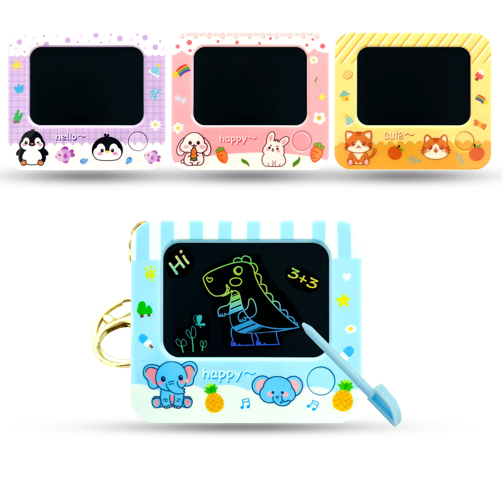 1pcs Mini LCD Handwriting Board Key Pendant Cartoon Doodle Board Electronic Drawing Board Creative Keychain Gift Children's Toys