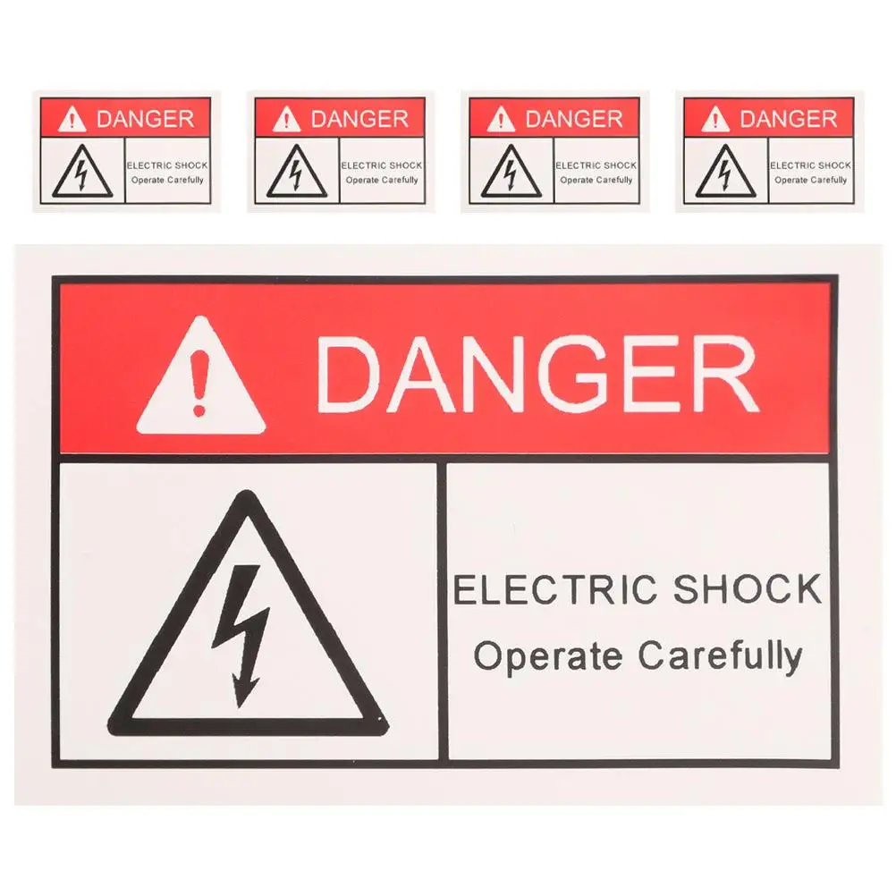 5 Pcs Electric Shock Signs Lightweight Plastic Stickers Safety Labels Warning Tape Scary Industrial Signals
