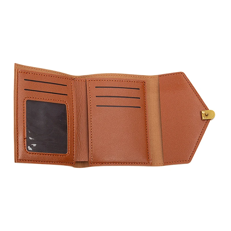 محفظة نسائية قصيرة بثلاثة أضعاف محفظة من البولي يوريثان متعددة فتحة للبطاقات حقيبة للبطاقات بدون محفظة للنساء