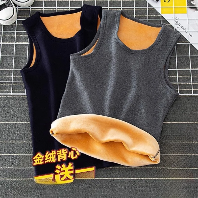 

Men's Gold Velvet Thermal Vest Thickened Warm Sleeveless T-Shirt Comfortable Heating Underwear for Youth Simple Style Home Cl...