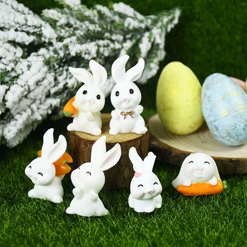 1-10pcs Resin Cartoon Chicks Egg Nest Miniature Figurine Home Easter Decoration Mini Cute Rabbit Carrot Fairy Garden Decorations