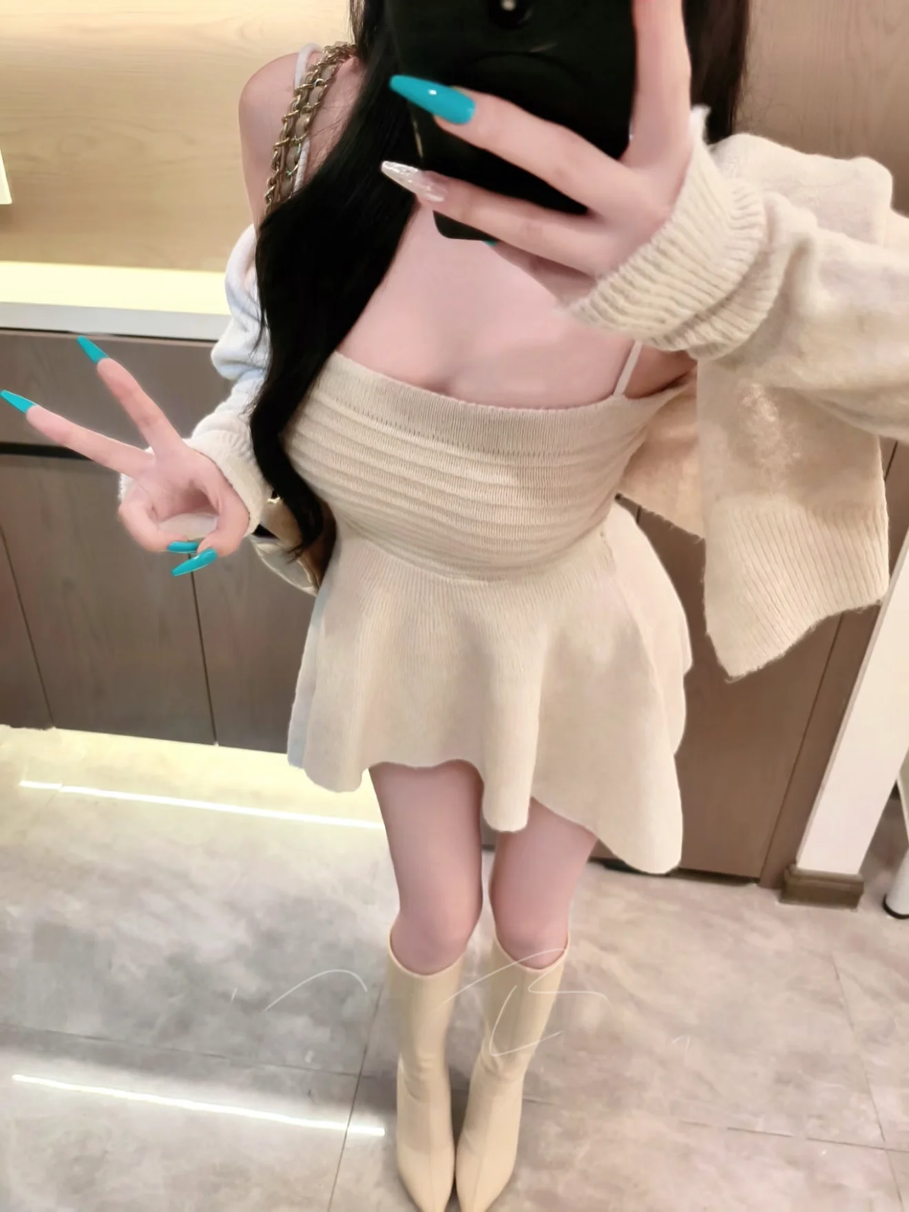 

Princ Sle Knitted ort Sve Top And High Waist Skirt Set for Women Autumn Faion Outerwear Cardigan Coat Set