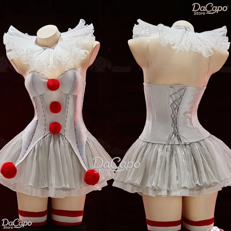 فستان الهالوين لفيلم المهرج Pennywise فستان تنكري شعر مستعار Genderswap رعب مخيف مثير فستان نسائي لحفلات الكرنفال #4