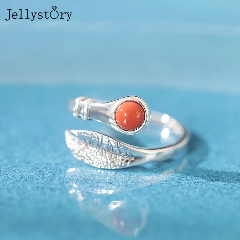 

Jellystory 925 Sterling Silver Agate Open Rings For Women Simple Leaves Shape Wedding Anniversary Fine Finger Jewelry 2022 Trend