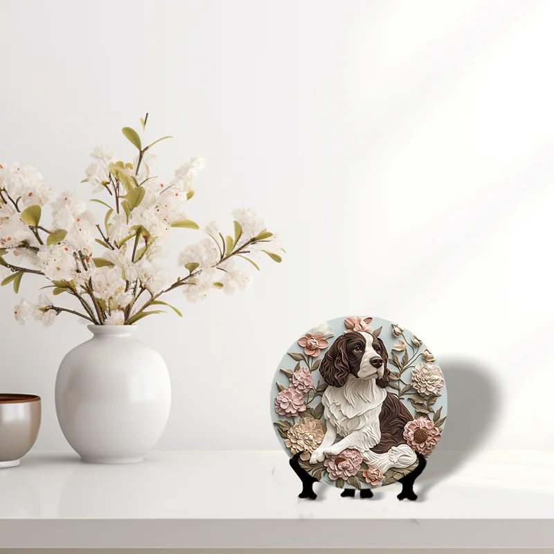 Custom Saint Bernard Pet Memorial - Premium Quality Circular Aluminum Decorative Painting - Personalized Pet Souvenir Tombstone