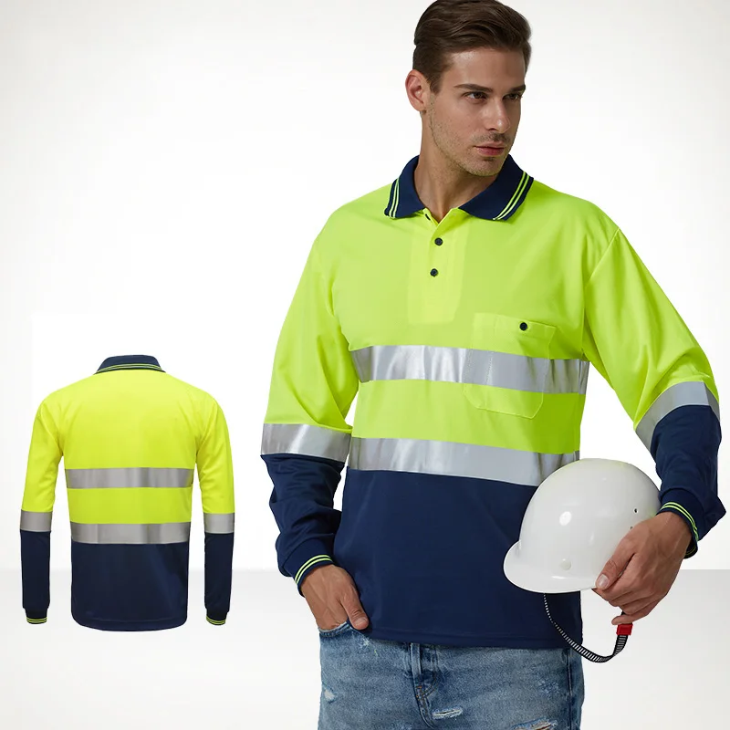 SFvest EN471  High visibility workwear two tone  safety long sleeve yellow shirt  reflective work shirt clothing