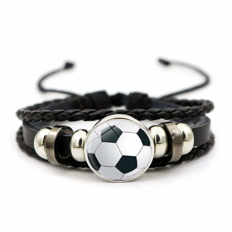 Soccer Basketball Leather Bracelet  Versatile Sports Ball Baseball Volleyball Women Beaded Bracelet Hand Jewelry