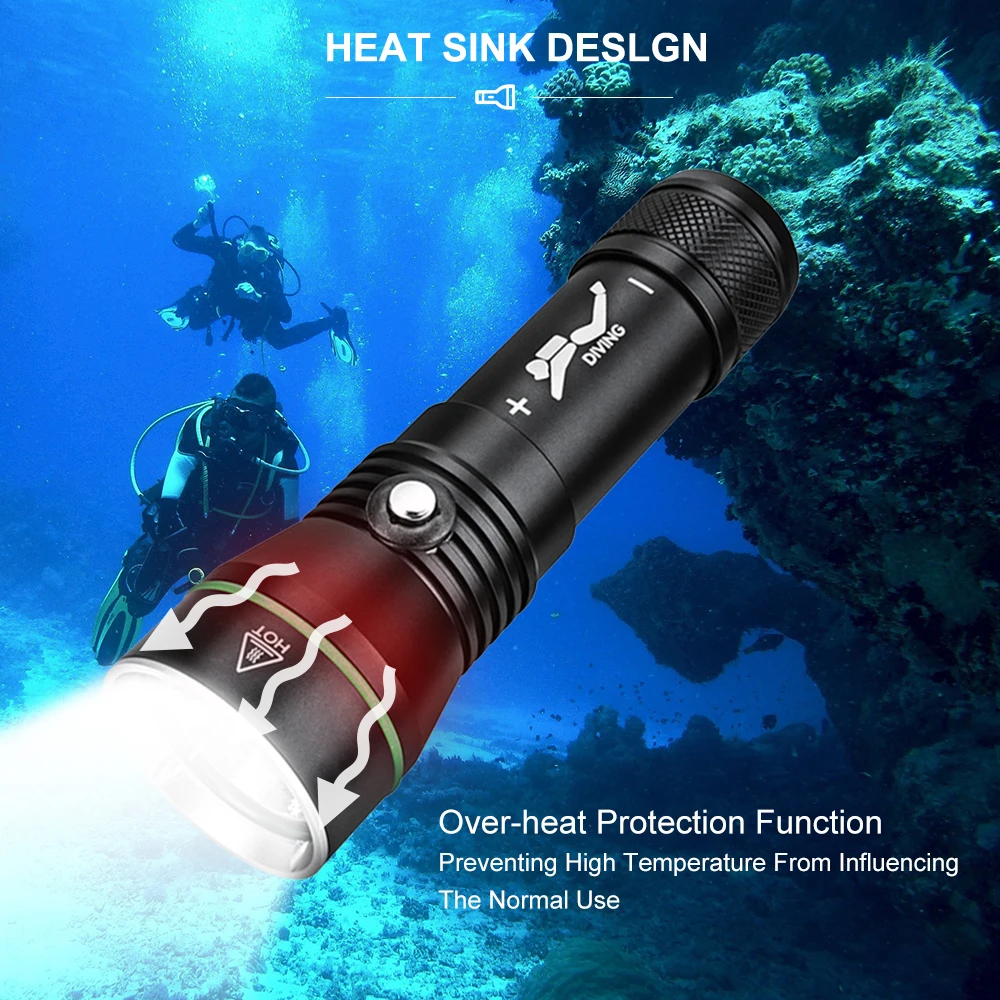 Asafee 110M Deep Diving Flashlight 2000 LM XHP50 LED Scuba Flashlight Press Switch Exploration Torch Dive Torch Hand Lamp