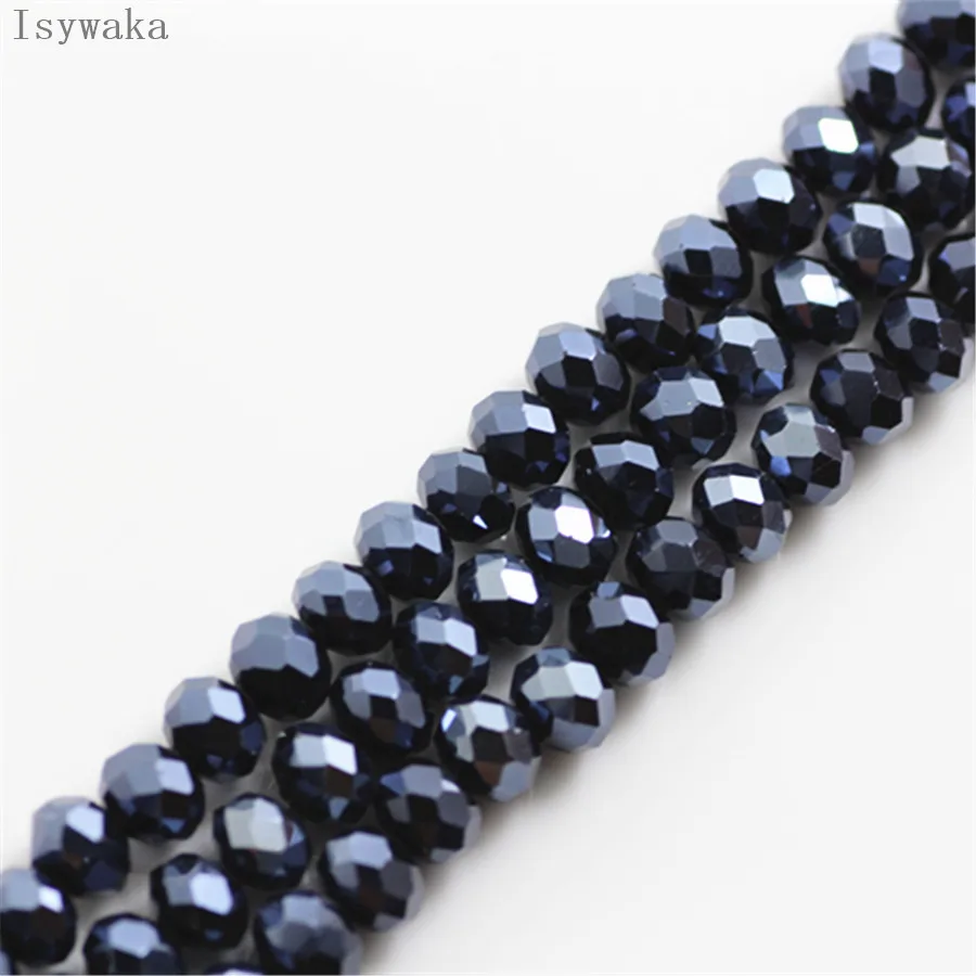 Isywaka Ink Blue Color  6*8mm 65pcs Rondelle  Austria faceted Crystal Glass Bead Loose Spacer Round Bead for Jewelry Making