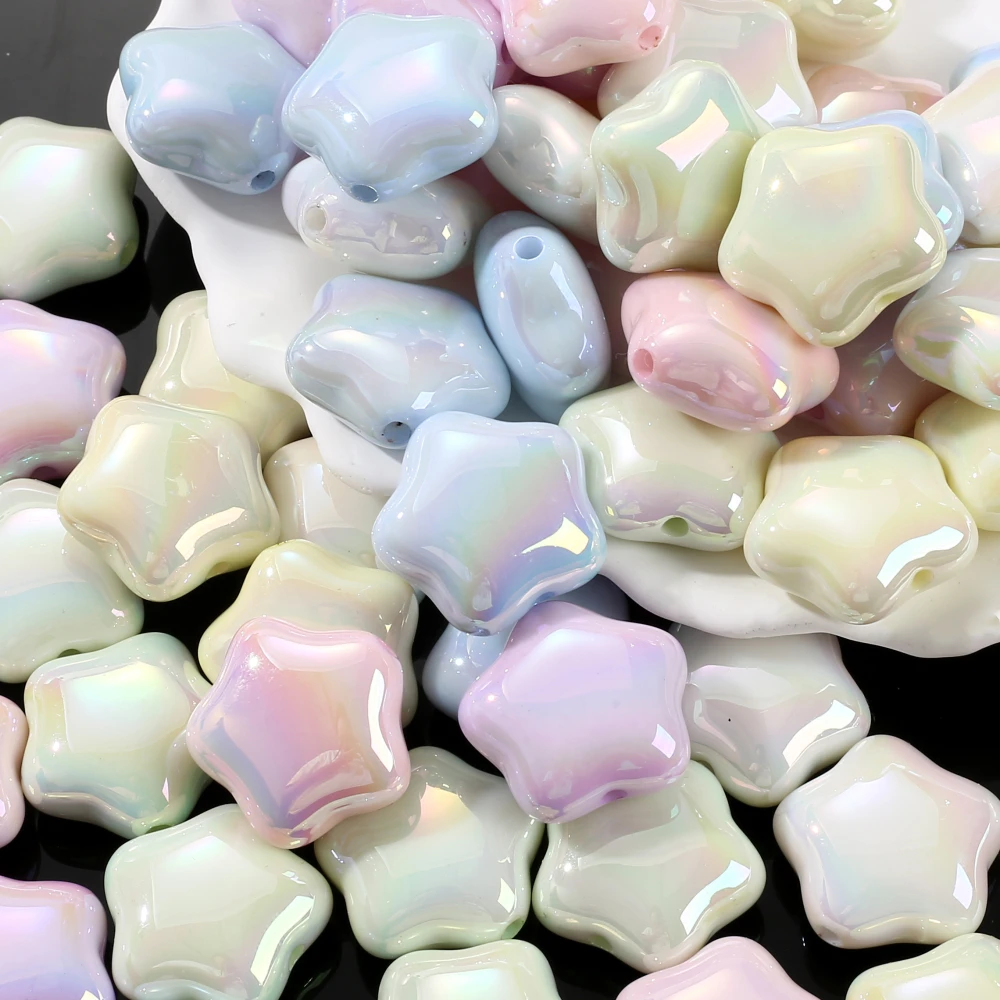 10Pcs 24mm Acrylic AB Colorful Pentagram Beads Loose Spacer Beads For Jewelry Making DIY Handmade Necklace Bracelet Earrings