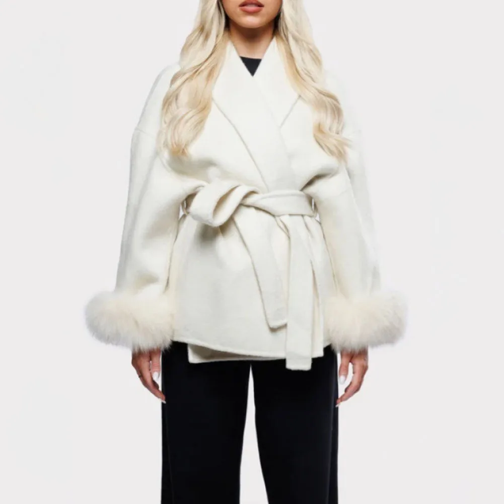 เสื้อคลุมผู้หญิงแบบสองด้าน ความยาวปานกลาง รุ่นโค้ท พร้อมเชือกผูก ปิดด้วยเชือกผูก เสื้อคลุมกันหนาวสำหรับฤดูใบไม้ร่วงและฤดูหนาว