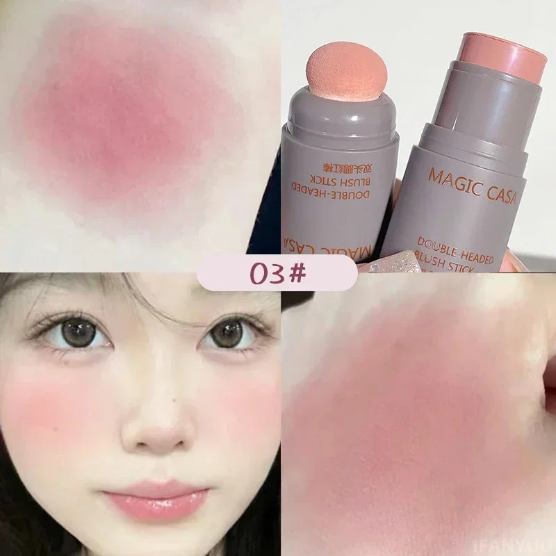 Varas de blush duplas impermeáveis, brilho, contorno facial, blush de sombra, tonalidade duradoura, bochecha, cosméticos de maquiagem coreanos