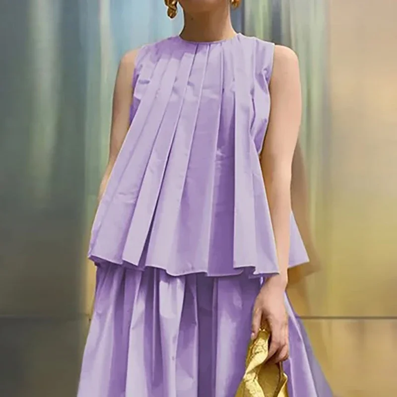 

Woman Autumn Leisure Fashion Vest Top 2025 New Cotton Purple Work Office Elegant A-line Loose Round-neck Tops Women Clothes