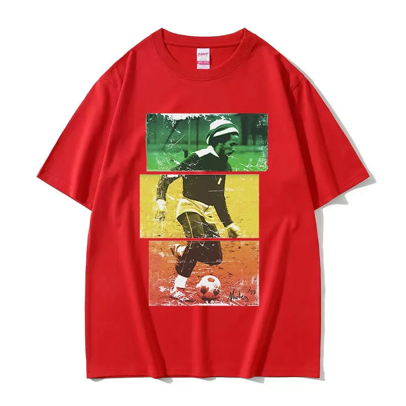 Reggae Bob Marley Football Graphic T-Shirt Men\'s Retro Fashion High Quality T-shirts Hip Hop Oversized Cotton T Shirt Streetwear