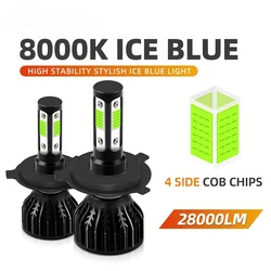 28000LM Ice Blue 9005 HB3 9006 HB4 H4 H7 H11 H13 9004 9007 LED Headlights High/Low Beam 200W 4-Side COB Chips 360° Wide Angle