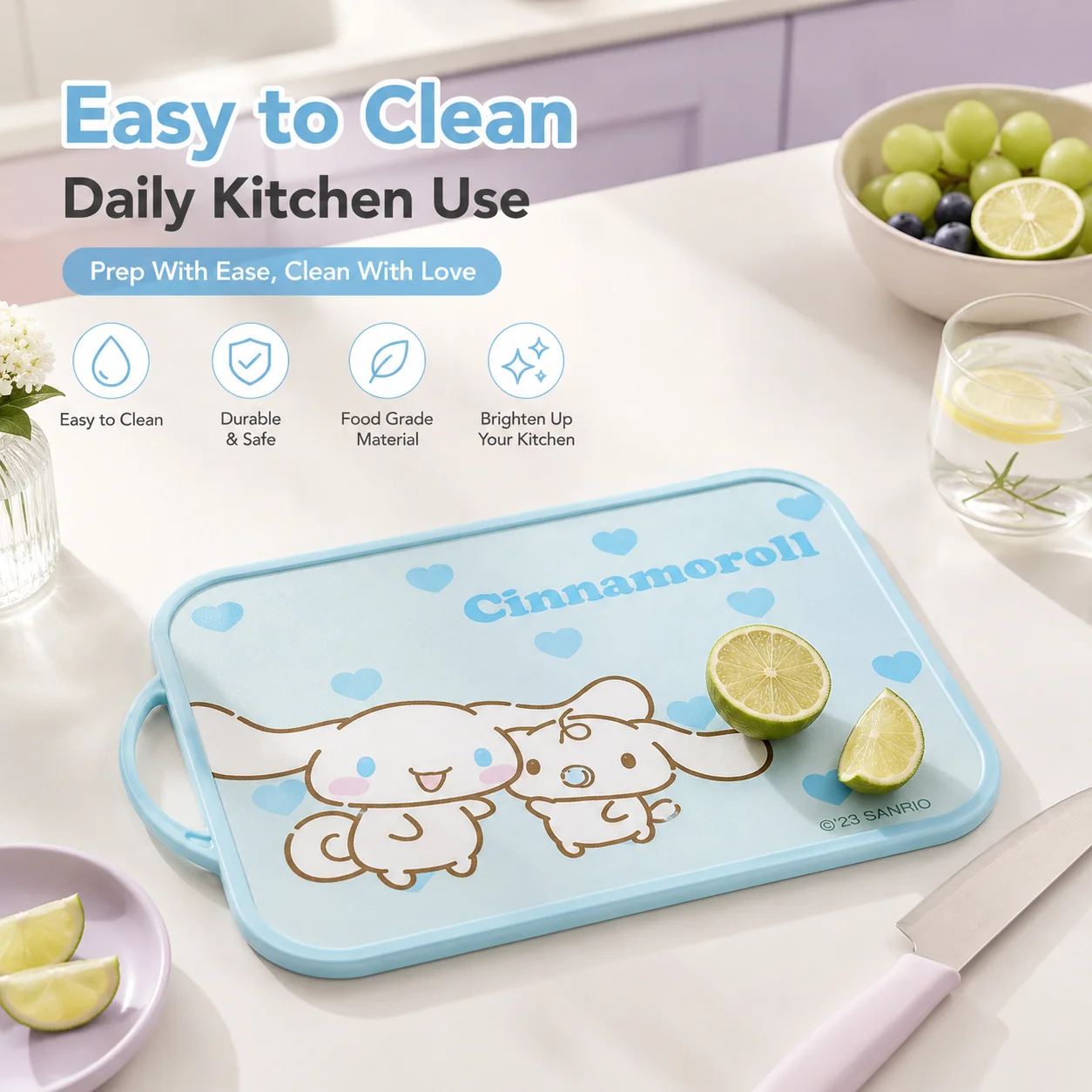 Anime Sanrio Hello Kitty My Melody Cartoon Schneidebrett aus lebensmittelechtem PP, doppelseitig, tragbar, für Obst und Gemüse, niedliches Küchengeschenk