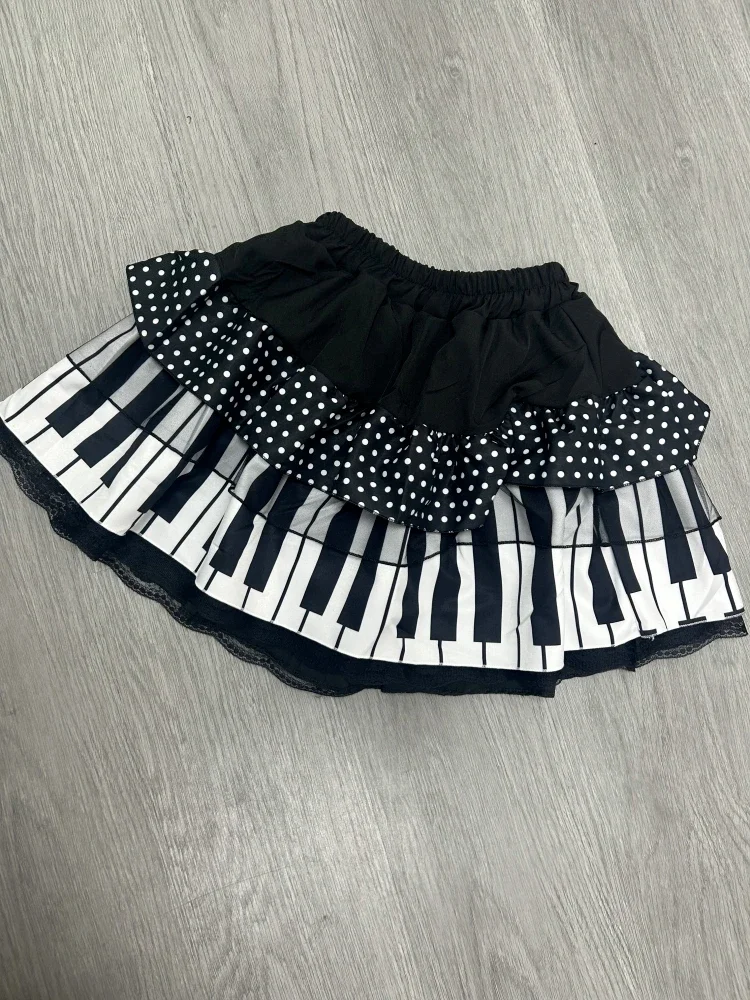 

American Vintage Black White Piano Keys Skirts Y2k Slim Waist Ruched A-line Skirt Women 2025 Summer New Korea Style Chic Mujer