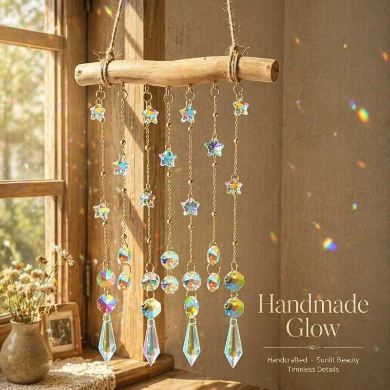 Artificial Star Crystal Prism Suncatcher – Exquisite Suncatcher Wind Chime Decor for Outdoor Gardens, Balconies, and Patios