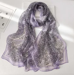 Foulard Georgette en mousseline de soie pour femme, écharpe bandana, protection solaire, mince, style classique, noix de cajou, plage, été, élégant, 50x160cm