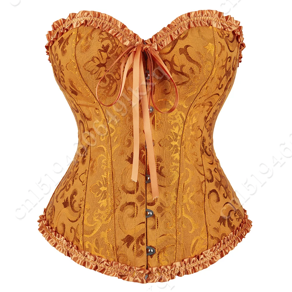 Corset Bustier Top for Women Bustier Overvst Sexy Lace Up Sexy Floral Corset Lingerie Gold Yellow