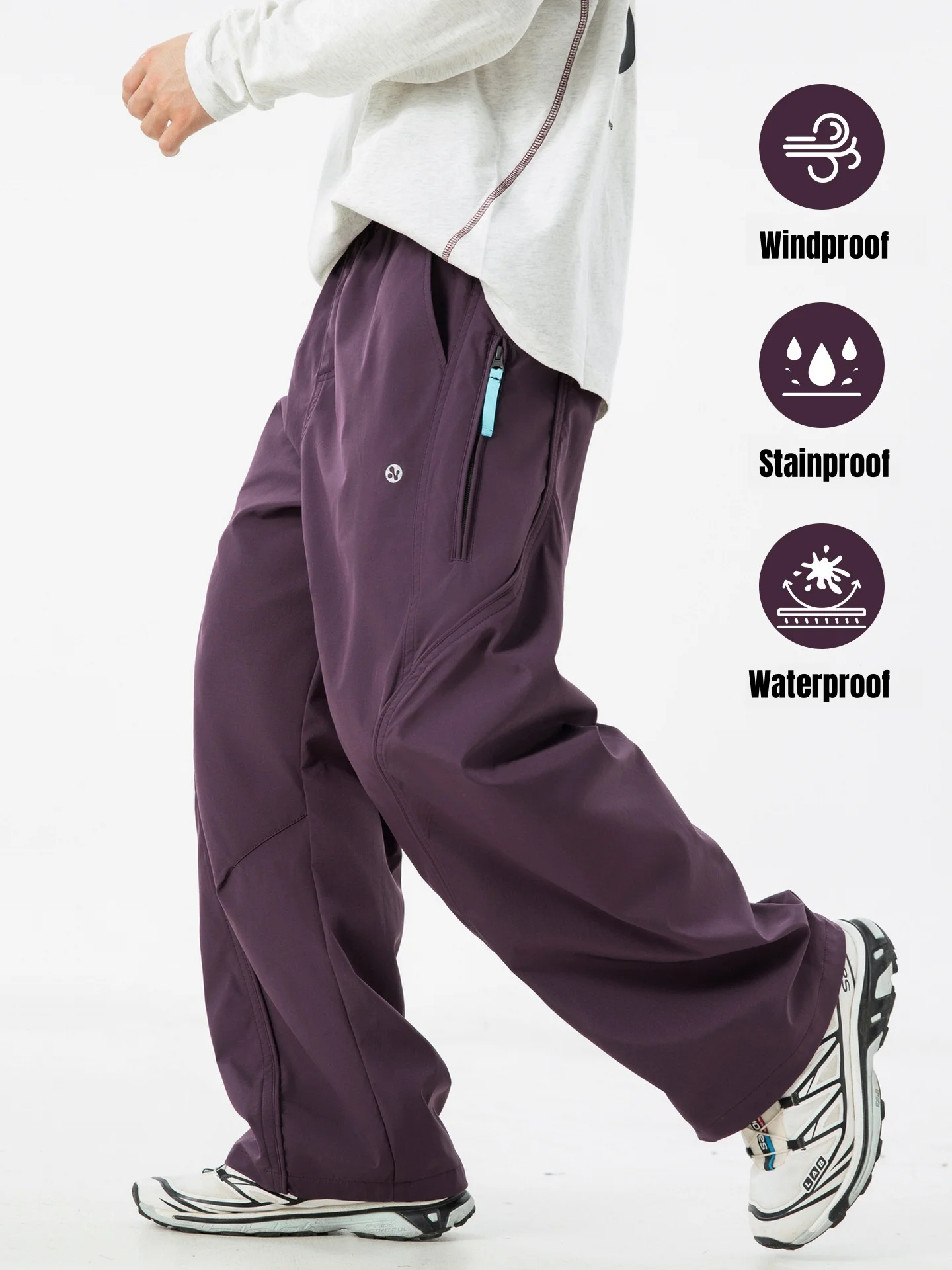 

Outdoor Functional Waterproof Casual Pants Men Autumn Straight Loose Split Pants Zipper Clash Color Woven Band Sweatpants