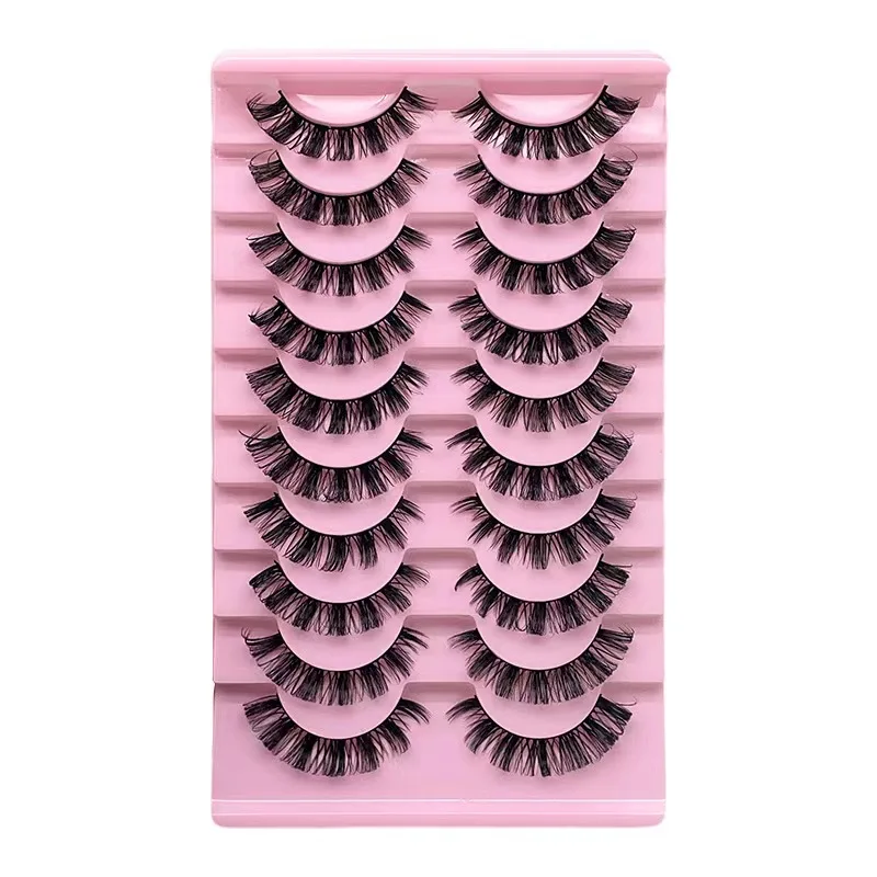 10 pairs of false eyelashes, naturally elongated and thick at the ends of the eyes, curled, with large eyelashes