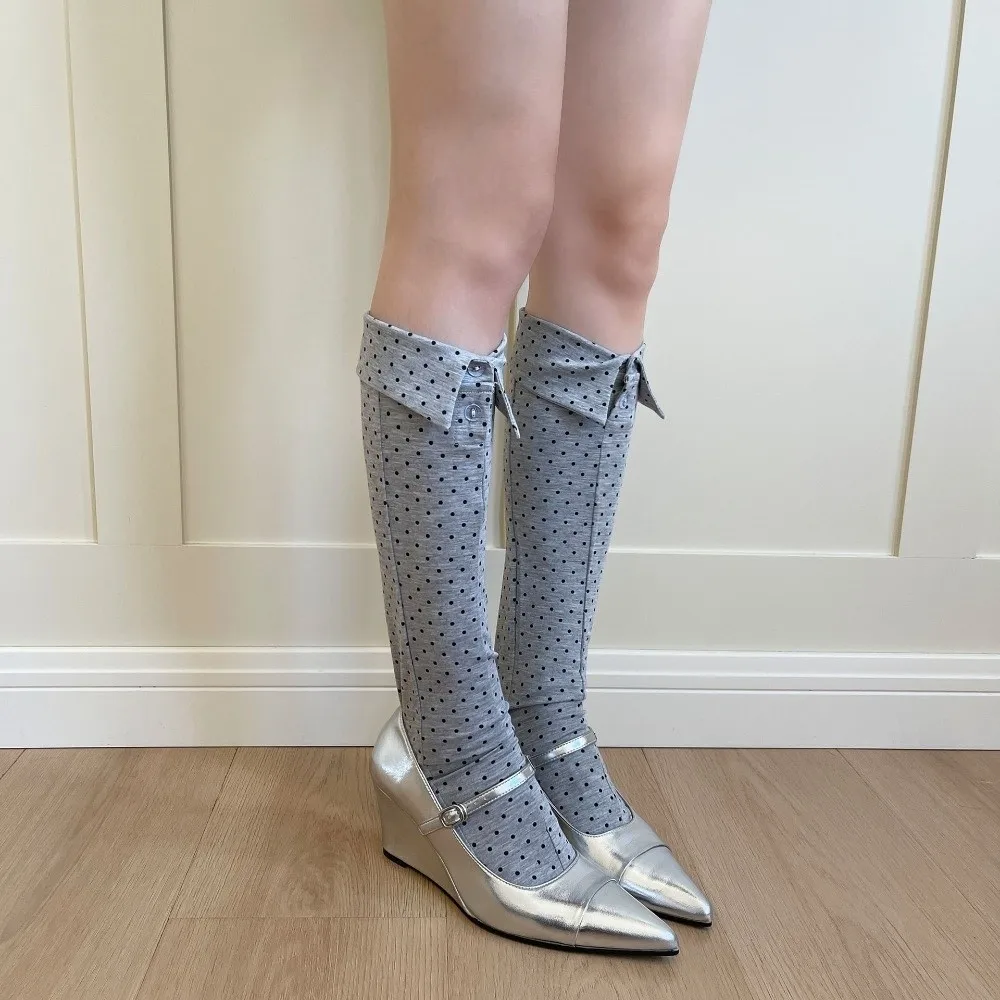 

Unique Button Flip Collar Socks Novelty Solid Color Polka Dot Socks Creative Patchwork Short Ankle Socks Female