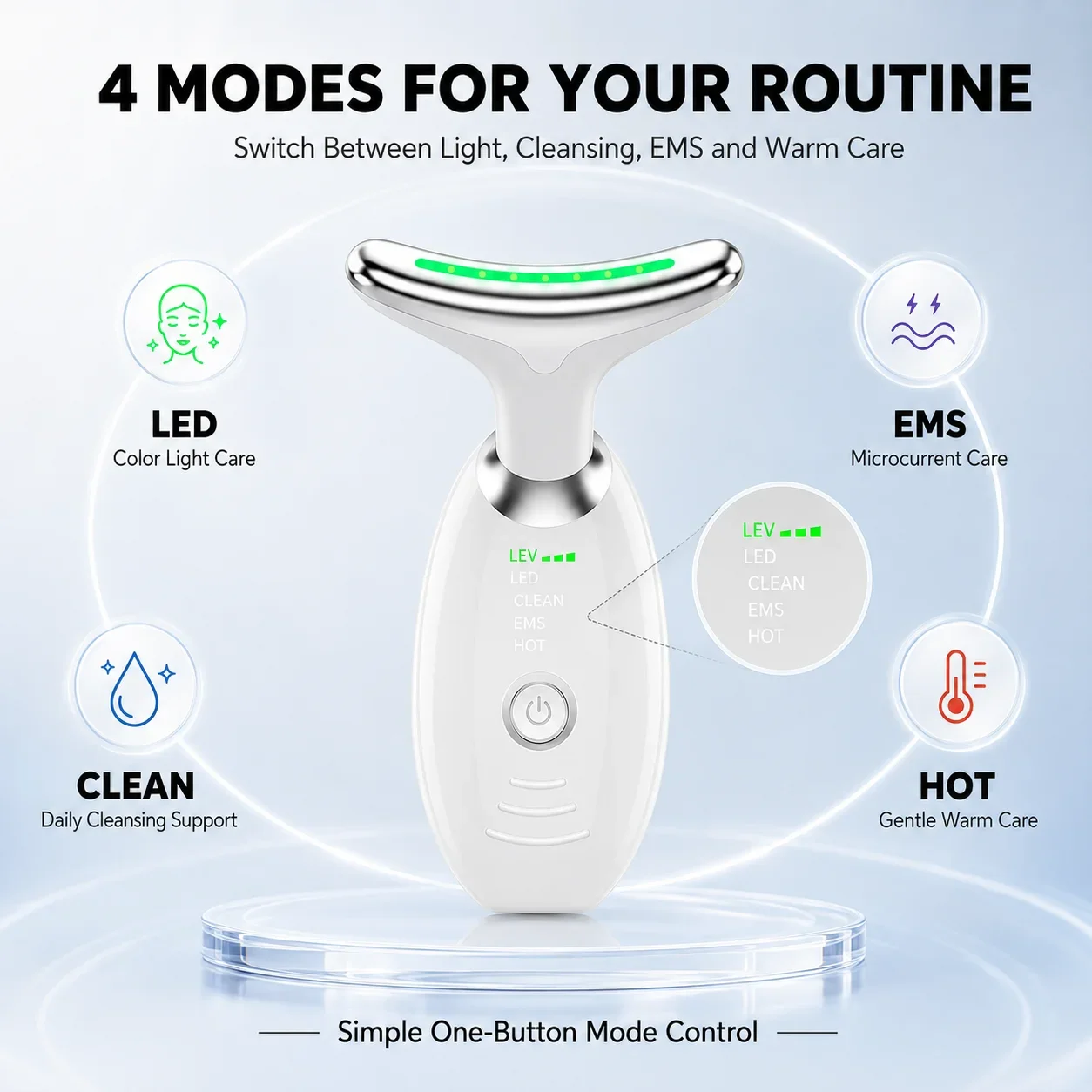 LED Neck Face Beauty Device EMS Microcurrent Warm Vibration Massager 3-Color Light USB Rechargeable Skin Care Tool for Women Men