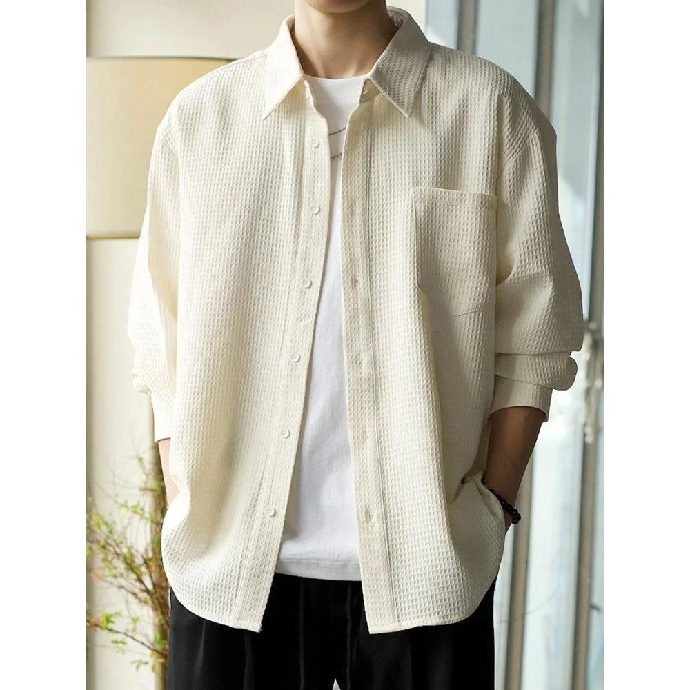 

Повседневная мужская клетчатая куртка с воротником-стойкой, весенне-осенняя корейская модная свободная рабочая одежда, модный топ из полиэфирного волокна