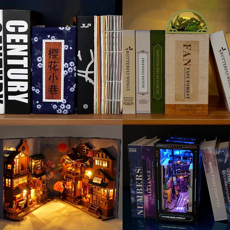 3D Puzzle in legno casa magica fai da te Book Nook Kit Micro Landscape Bookend Shelf con Led Light Model Bookend Building Craft Kit