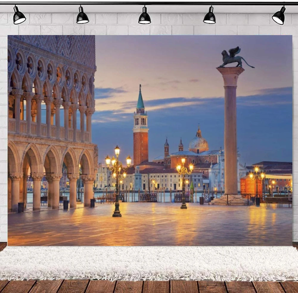 Italy St. Mark's Square Venice Photography Backdrop Dawn Sunrise Street Light Landmark Architecture City Landscape Background