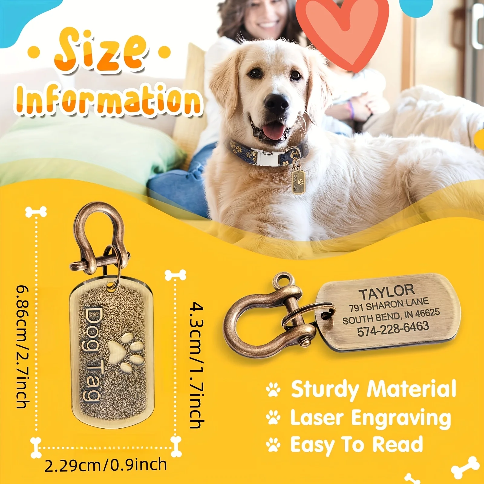 Dog Tags Engraved for Pets Sturdy Personalized Dog Tags Dog Name Tags Custom Dog Tags Personalized Customized Laser Engraving Ea