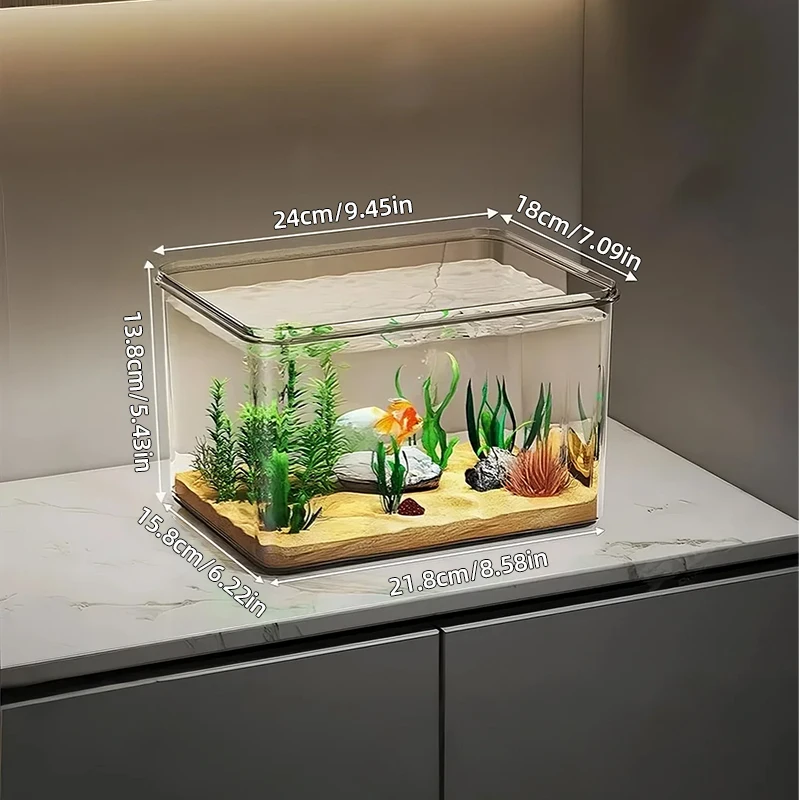 360 ° Panorama-Desktop-Aquarium Mini-Aquarium aus Klarglas Ökologische Landschafts-Dekoration für Zuhause Wasserlebensbox für Goldfische – Detail 4