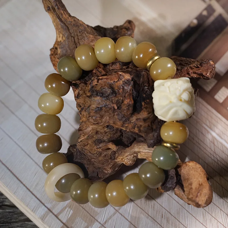 Natural Weathered Bodhi Root Ivory Nut Lion Dance Bracelet Handheld Collectible Around Finger Soft Jewelry Ornament - view 4