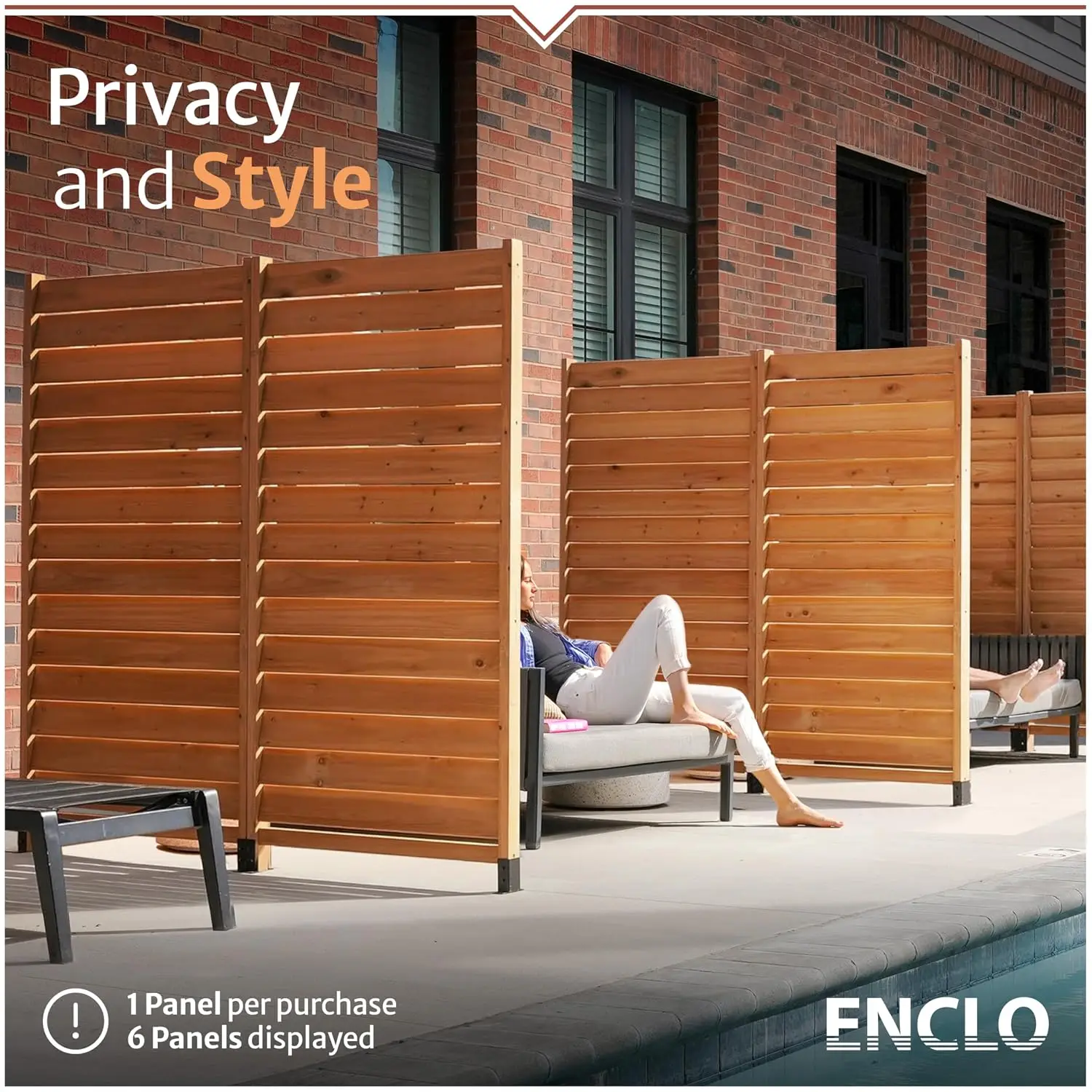 Enclo Louvered Freestanding/Surface Mounted Privacy Screen, Cedar Wood