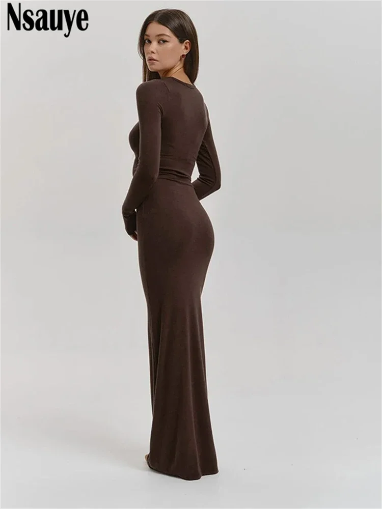 Nsauye Casual Basic Long Dress Women Holiday Autumn Winter Evening Birthday Party Night Club Sexy Elegant Dress Outfits 2024