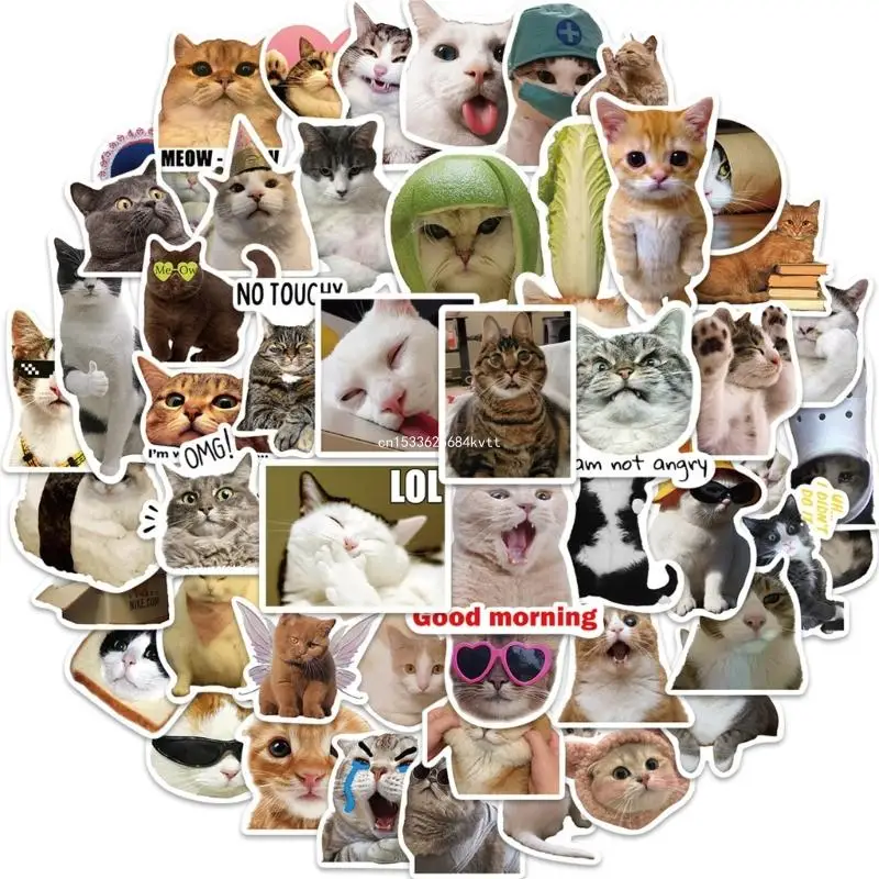 

50Pcs Funny Cats Sticker Cartoon Animal Sticker for Journal Planner Pen Case Dropship