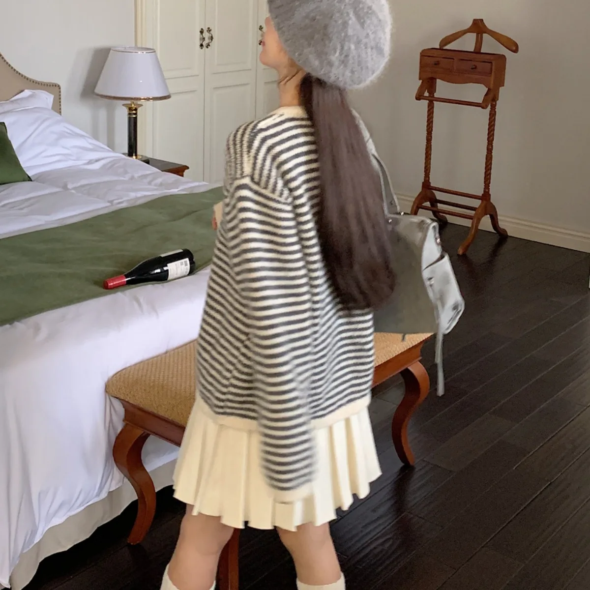 Women's Autumn Winter Thiened Casual round Ne Sweater Knitted Inner Wear Stripe Pattern Versatile Comfortable Loose Fit