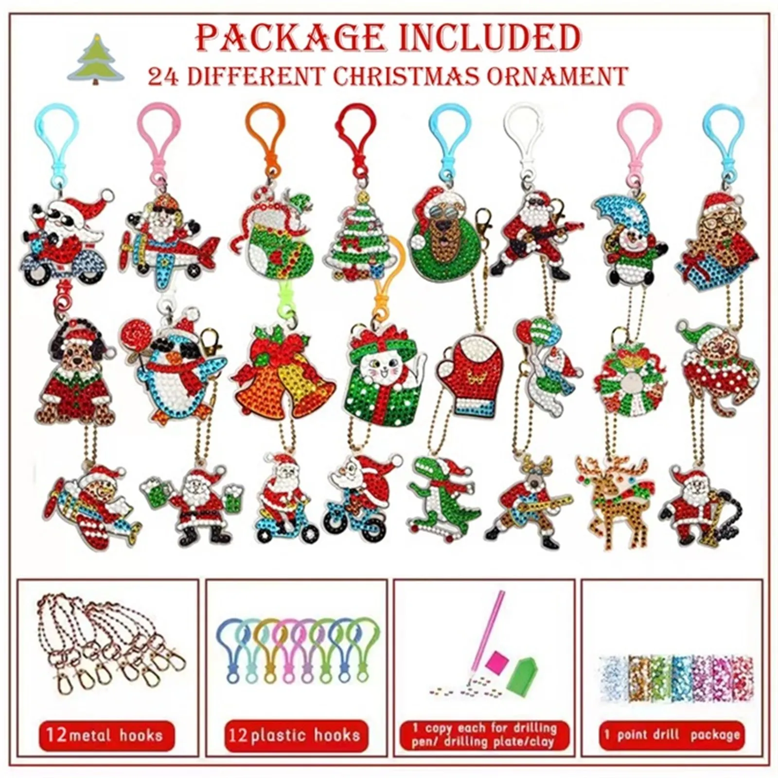 Timer produktywności, wizualny kalendarz Dvent, brelok, 24-dniowy kalendarz odliczający do Świąt Bożego Narodzenia, DIY, timer z kryształkami 5D dla dzieci