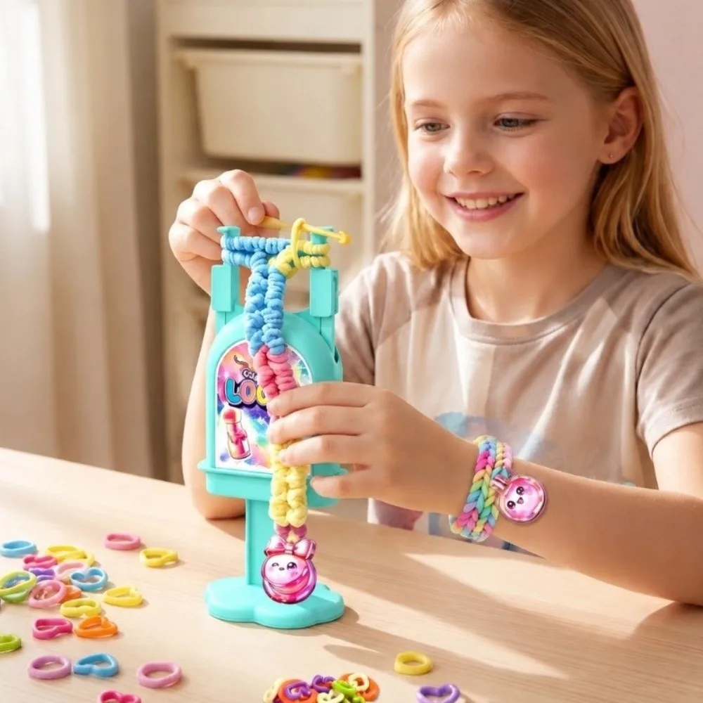 Handmade Rainbow Loom Kit Colorful Beads Funny Bracelet Making Kit Convenient DIY Jewelry Making Machine for Birthday Present
