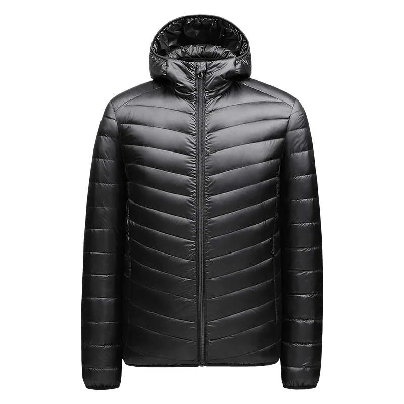 

Plus Size Men's Ultralight Down Coat Portable Slim Hooded White Duck Down Parkas Men's Water-Resistant Packable Puffer Jacket