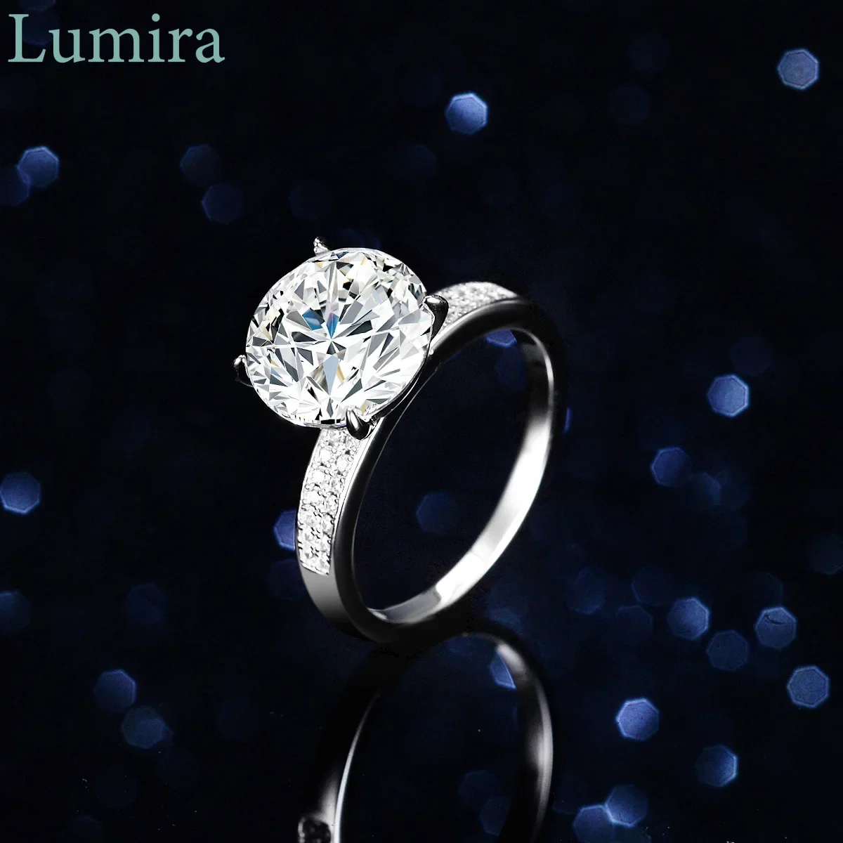 Lumira Classic Four-Prong Pigeon Egg Wedding Band Luxury Jewelry 5 Carat Moissanite Women's Double-Row Diamond-studded Ring