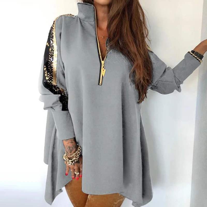 2023 Spring Sequin Long Sleeve Party Dress Women New Zip Up V-neck Mini Dress Autumn Patchwork Elegant Office Lady Dress Vestido