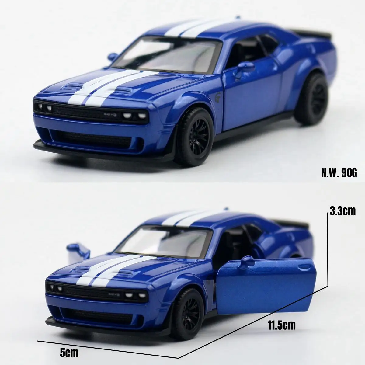 1/44 Dodge Challenger SRT Hellcat Model samochodu zabawkowego Diecast Metal Vehicle Miniature Pull Back Door Openable Collection Gift for Kid