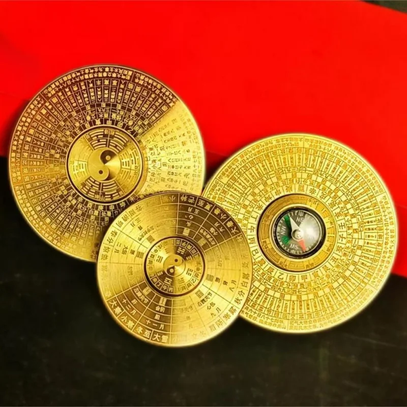 Compass Brass Handle Double-Sided Rotating Portable Bagua Spinner Gyroscope