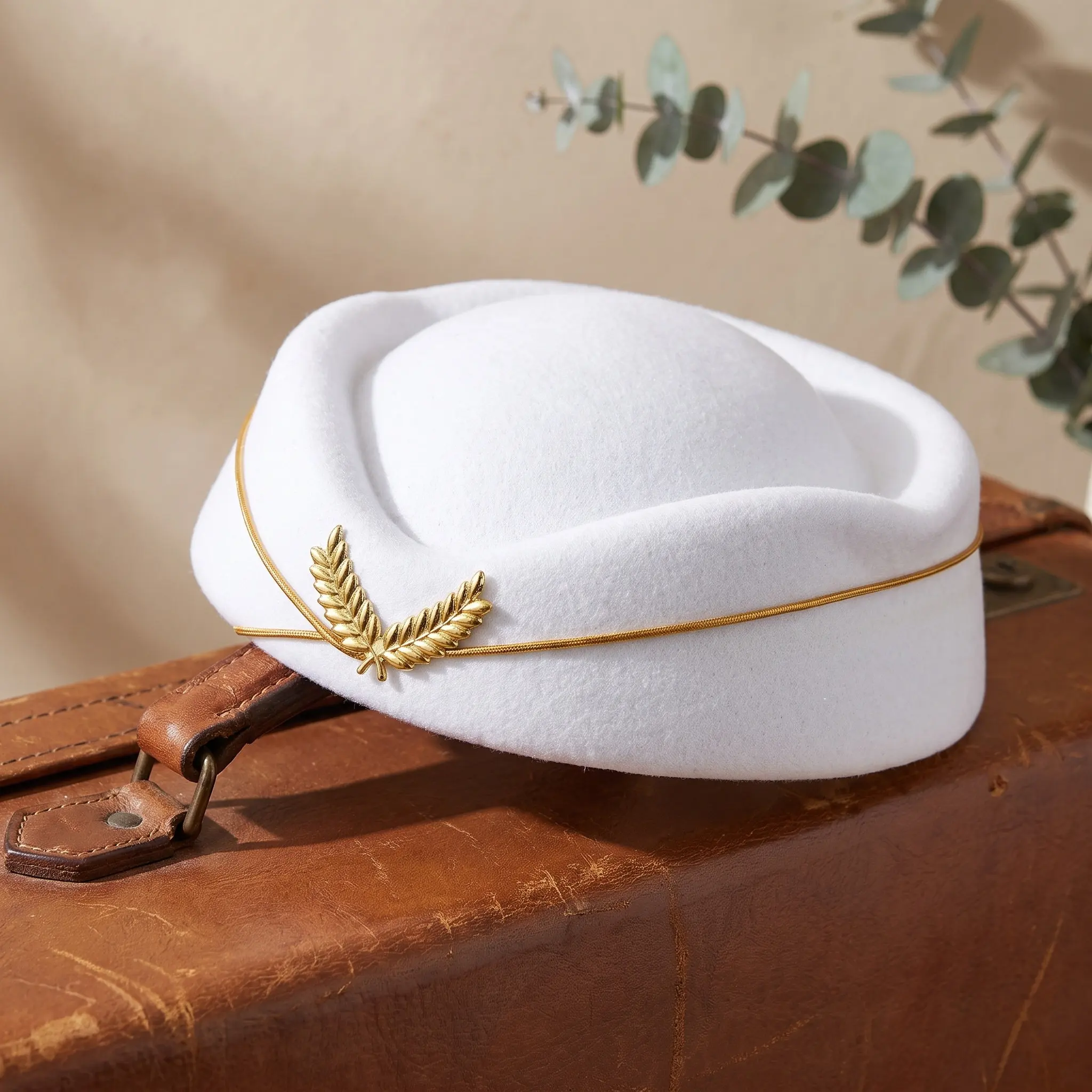 Beige Airline Stewardess Hat One Size Soft Comfortable Flight Attendant Cap Cosplay Accessories Performance Stage Hat Decorative