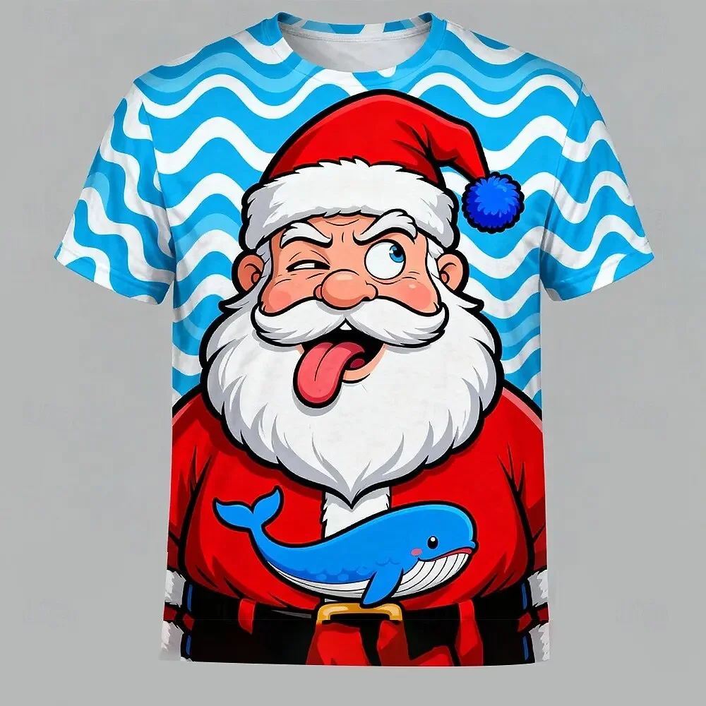 2025 الصيف الرجال هالوين سانتا كلوز نمط تي شيرت ثلاثية الأبعاد مطبوعة فضفاض الشارع ملابس قصيرة الأكمام تي شيرت غير رسمي بلوزات مستديرة العنق #4